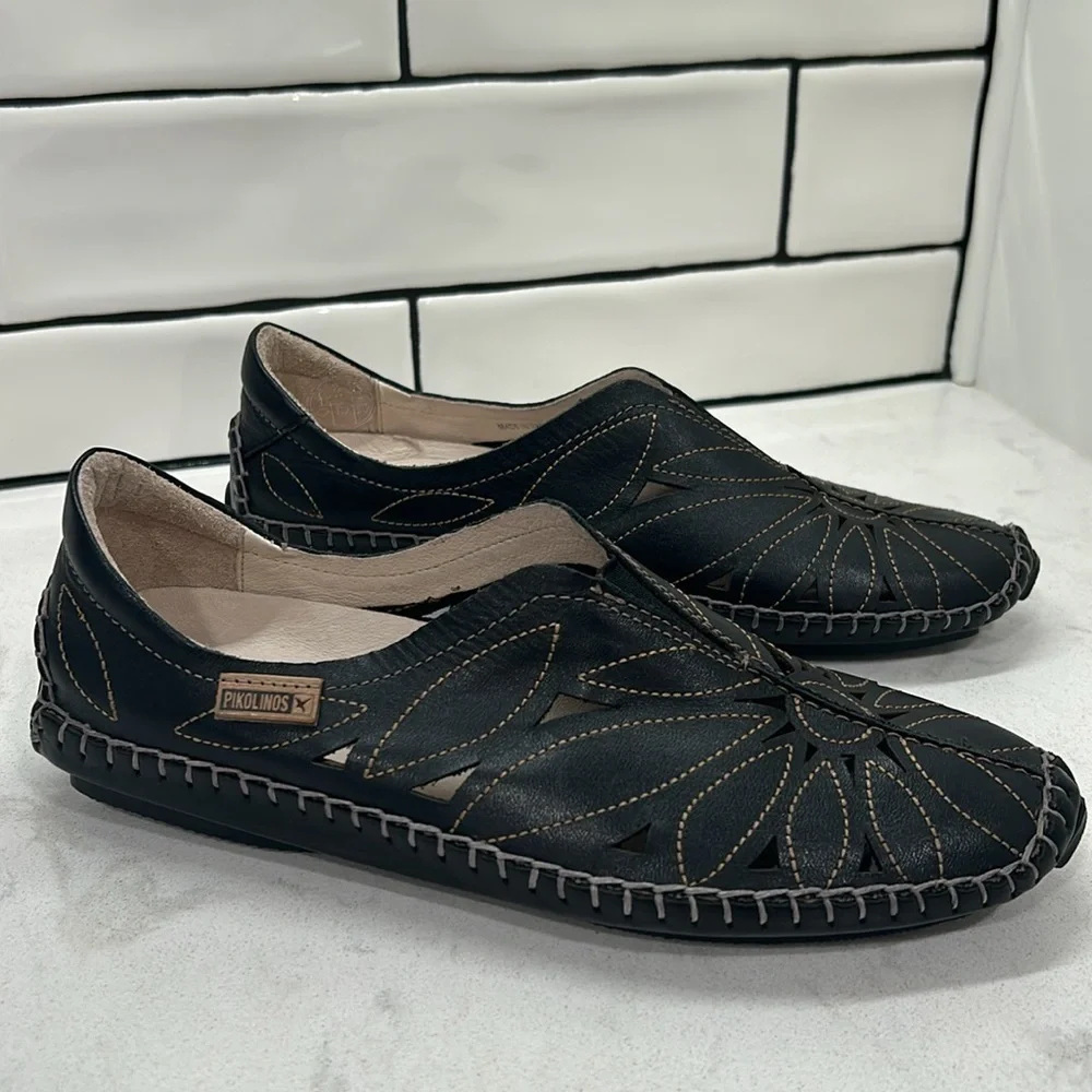 Pikolinos Jerez Womens EU 36 US 6 Black Leather Loafer Shoes Driving Moccasin